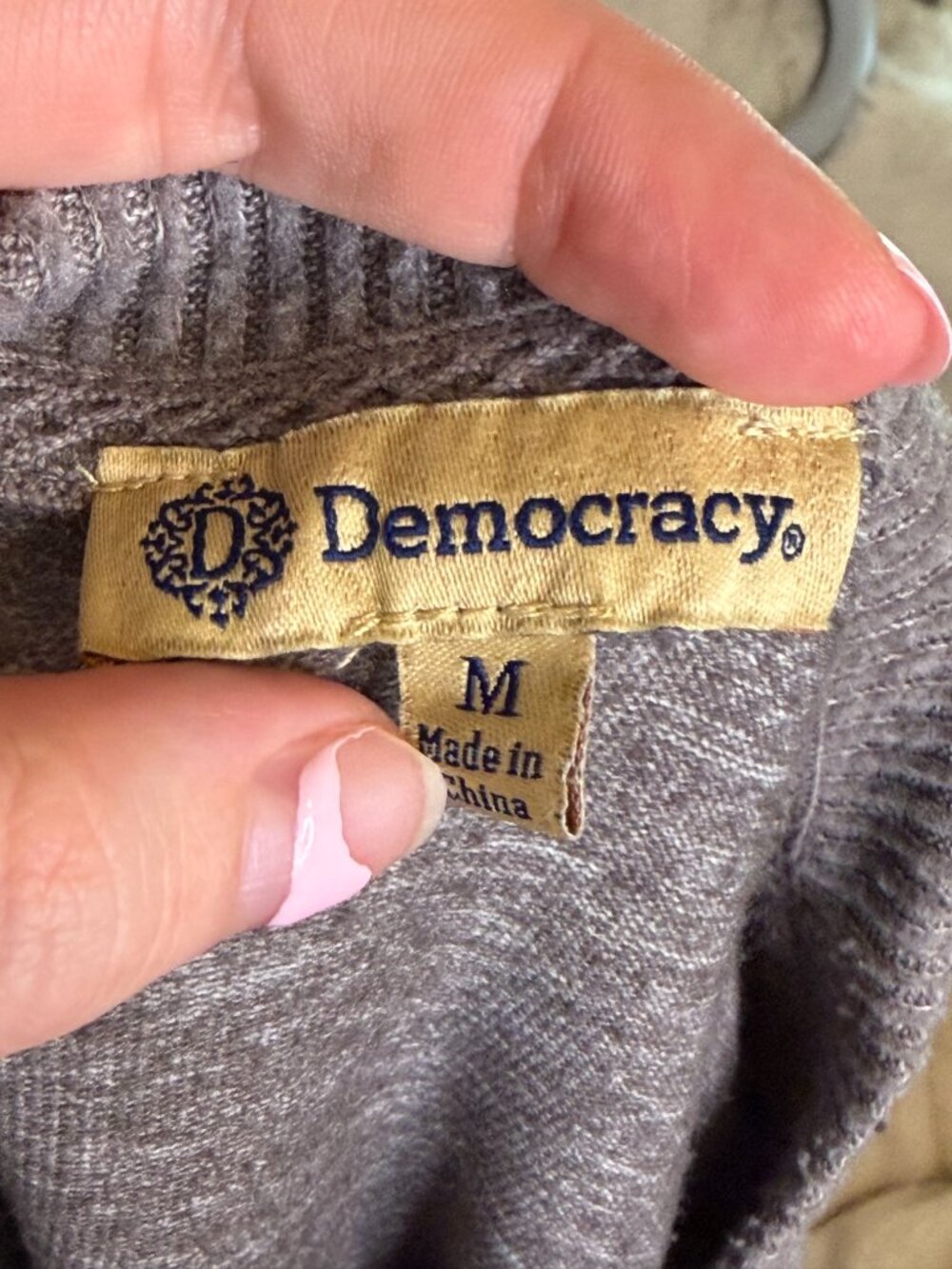 Democracy Heather Gray Soutache Sleeve Knit Sweater Size M | Cozy Crewneck - Picture 10 of 10